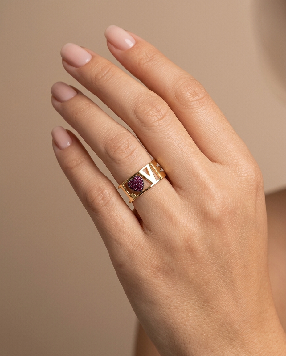 18KT Gold Ruby Love Ring view 2