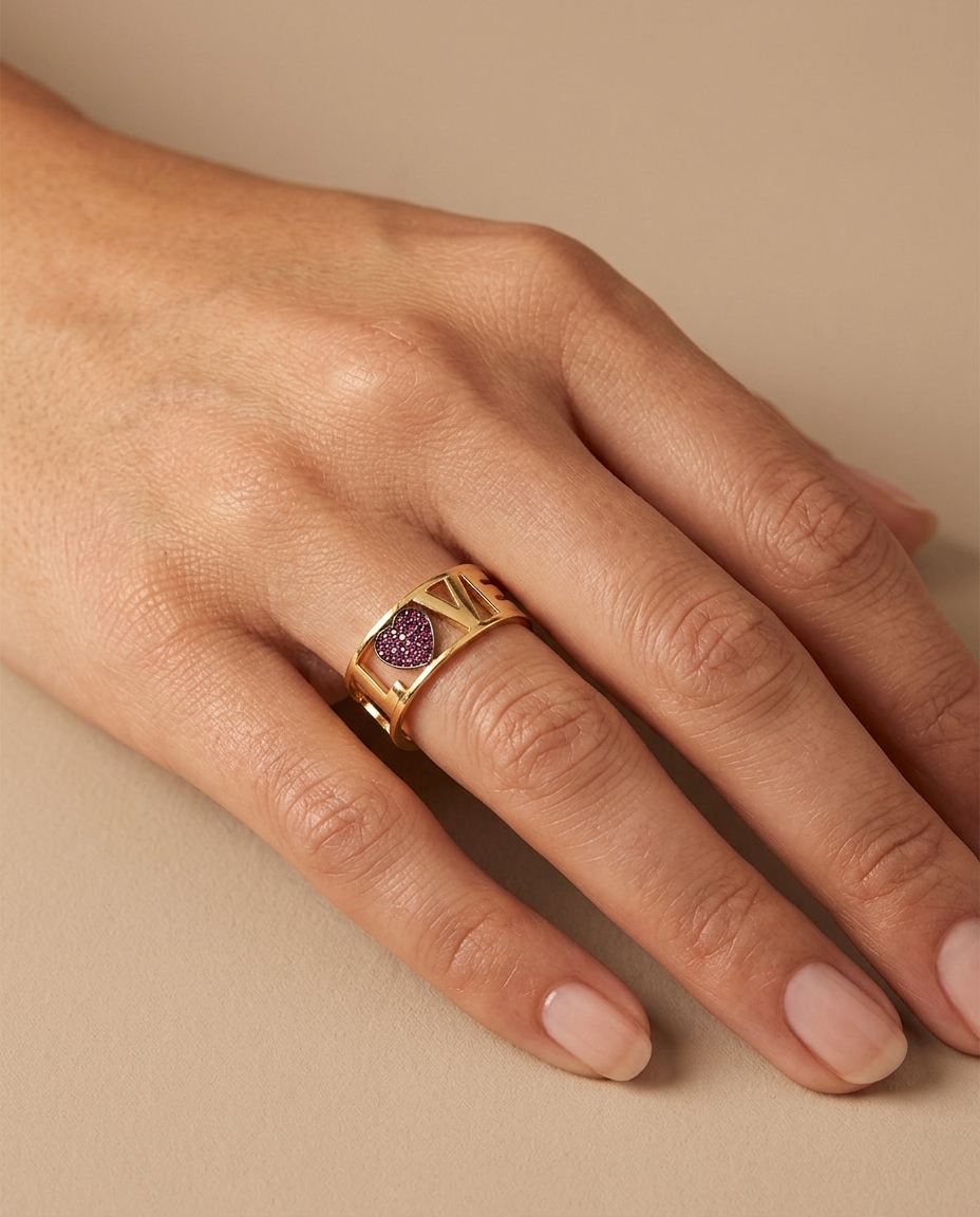 18KT Gold Ruby Love Ring view 2