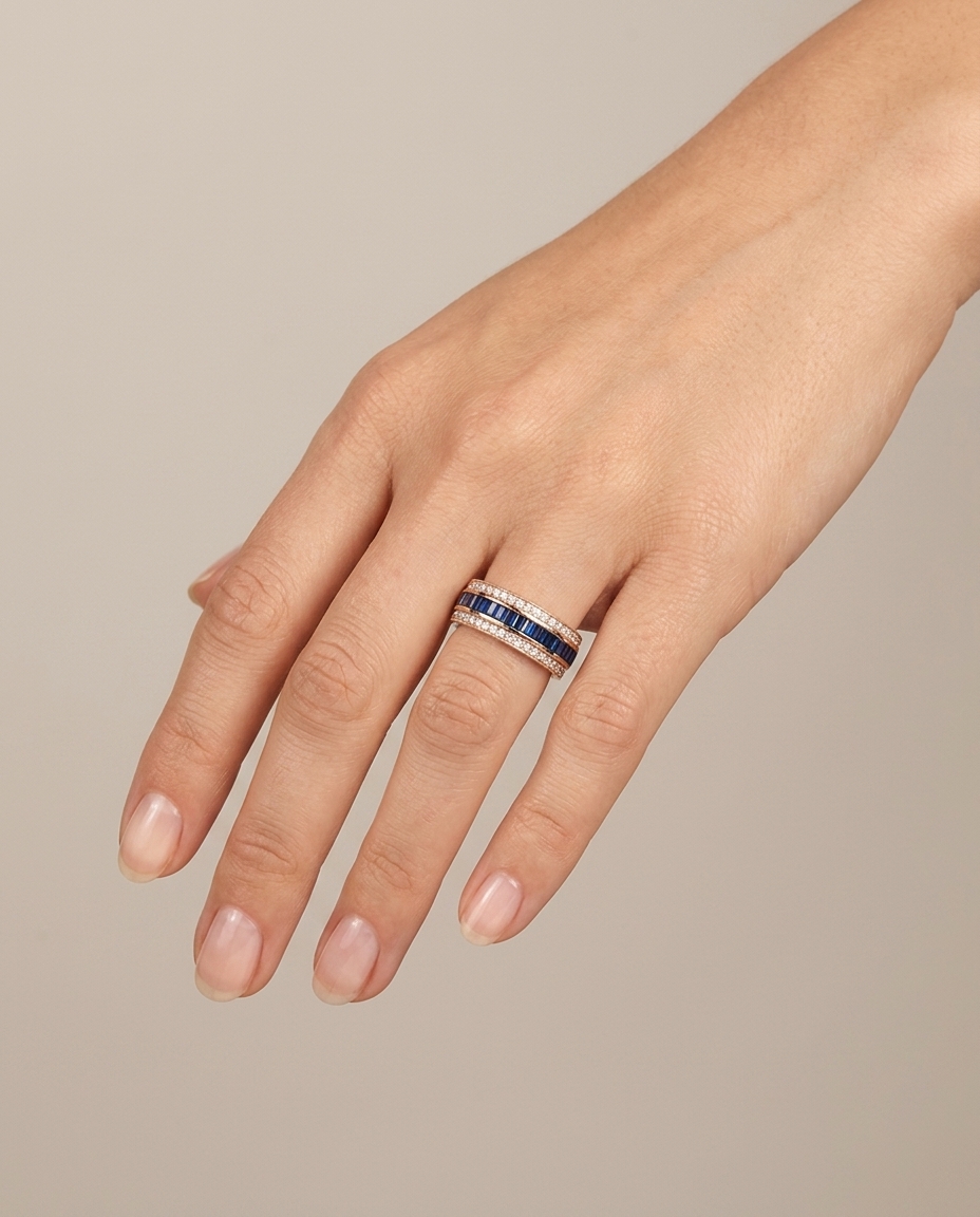 18KT Rose Gold Sapphire and Diamonds Ring view 2