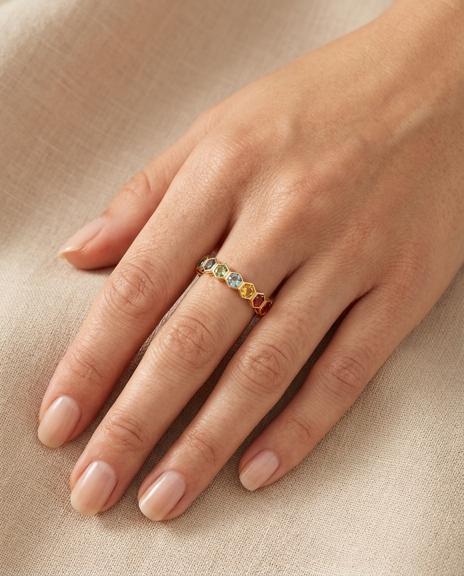 14KT Gold Multi Sapphire Ring view 2