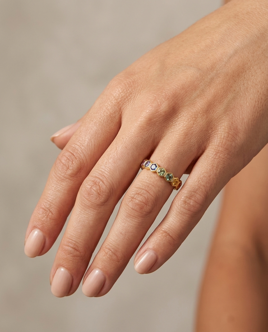 14KT Yellow Gold Multi Sapphire Ring view 2