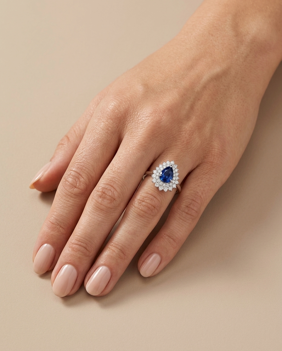 18KT White Gold Sapphire and Diamonds Ring view 2
