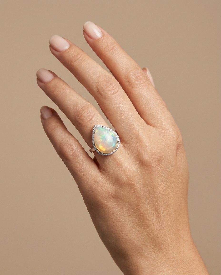 14KT Yellow Gold Opal and Diamond Ring view 2