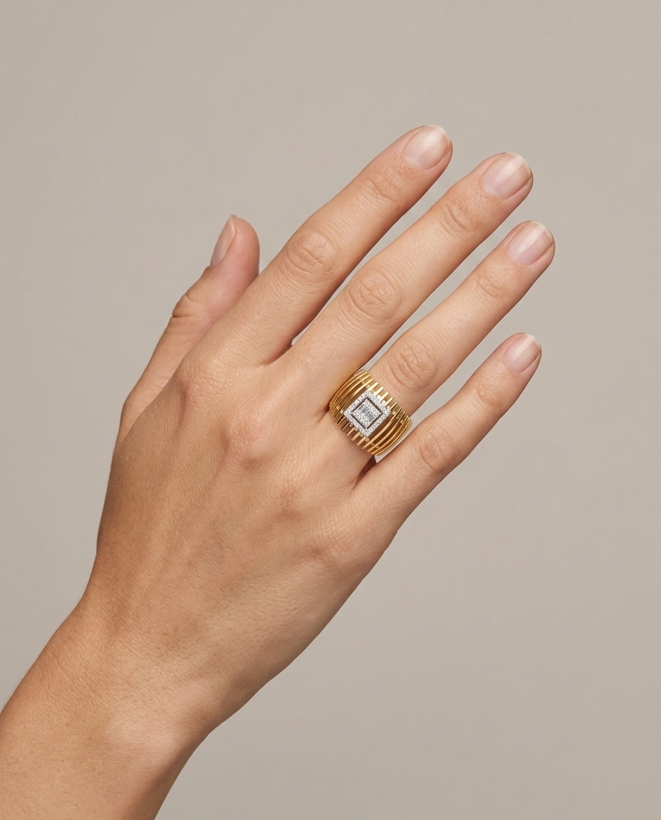 18KT Yellow Gold Diamond Ring on model