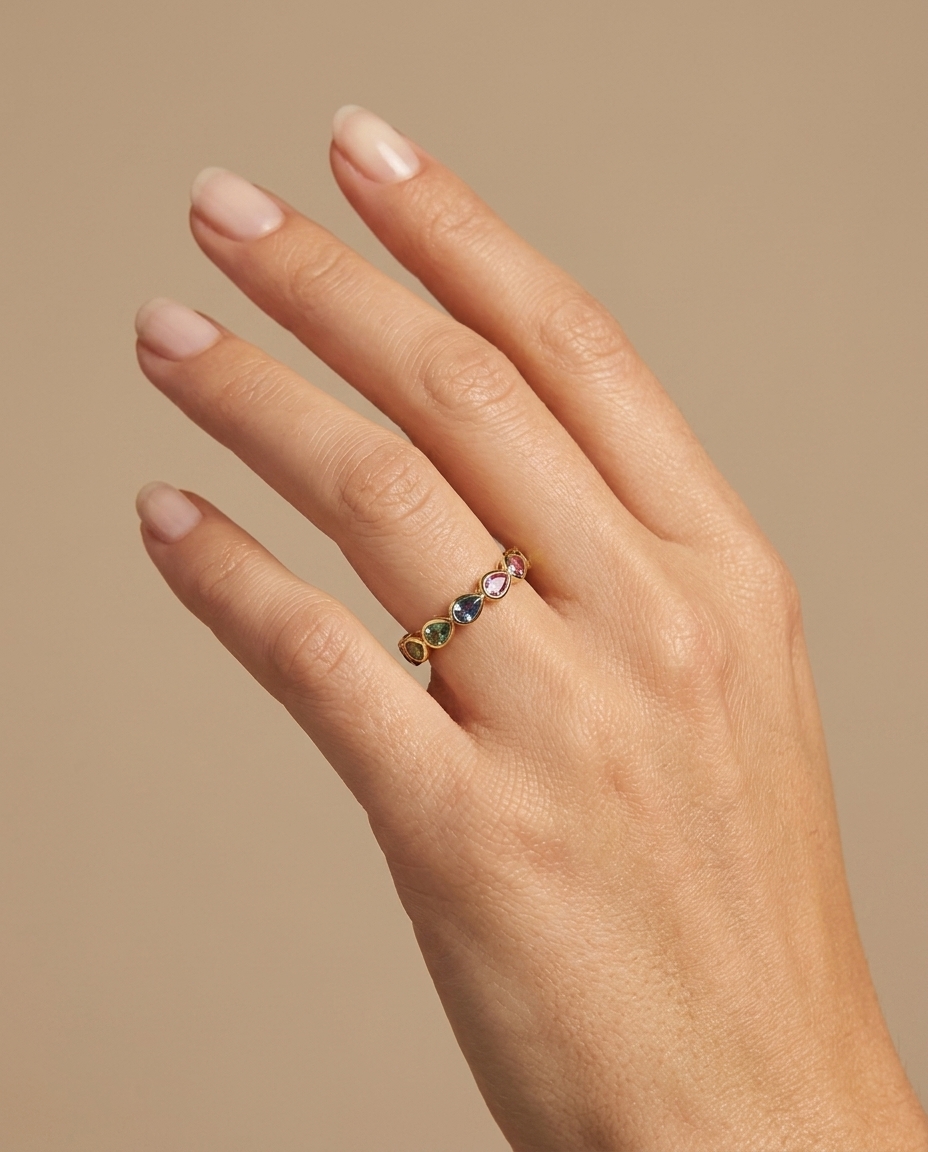 14KT Gold Pear Shape Multi Sapphire Ring view 2