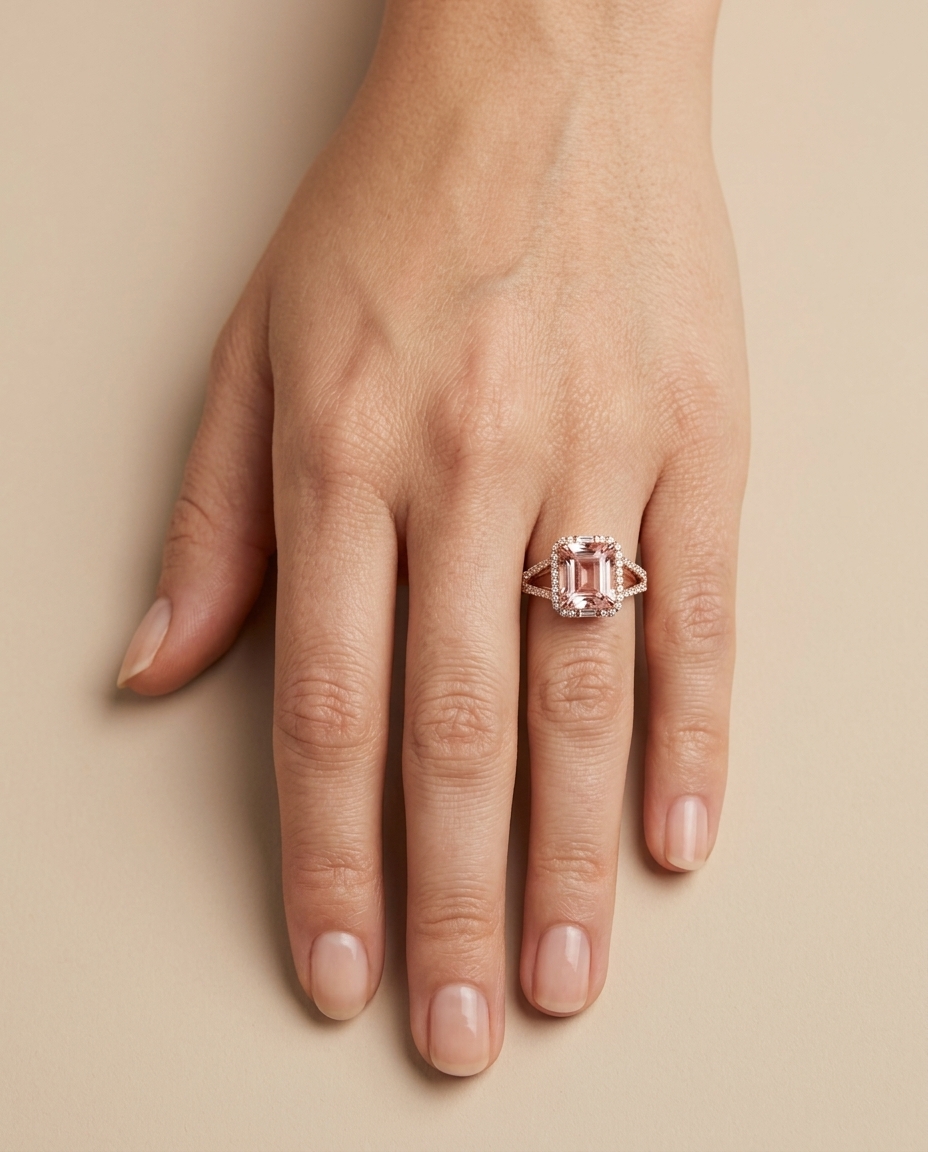 14KT Rose Gold Morganite and Diamonds Ring view 2