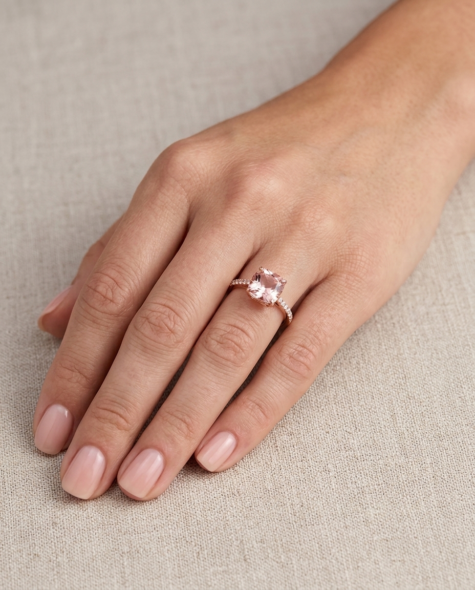 14KT Rose Gold Morganite and Diamonds Ring view 2