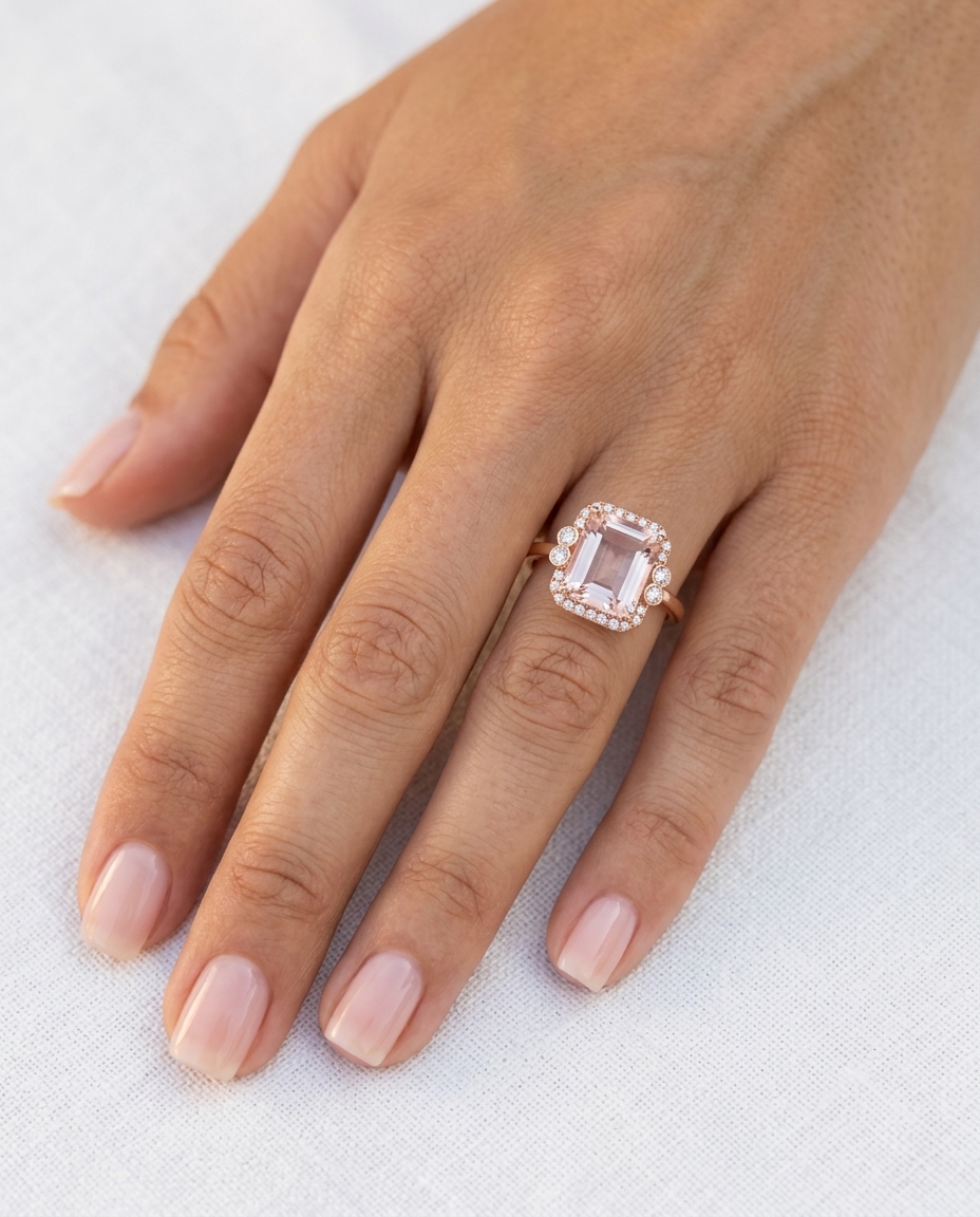 14KT Rose Gold Morganite and Diamonds Ring view 2