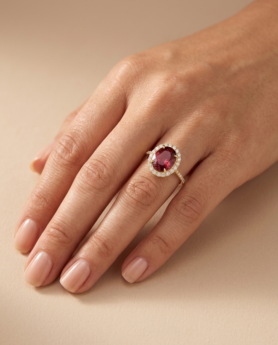 14KT Yellow Gold Pink Tourmaline and Diamonds Ring view 2