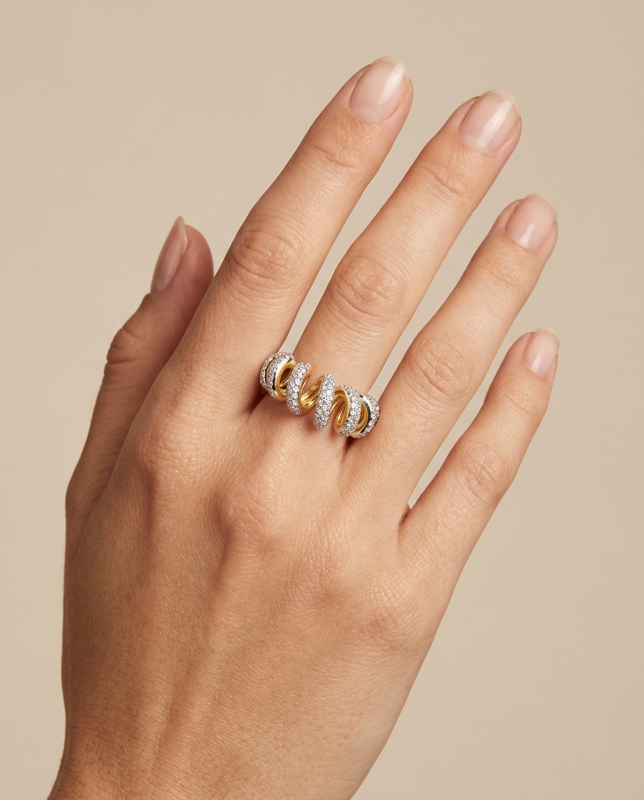 14KT Gold Diamond Ring on model