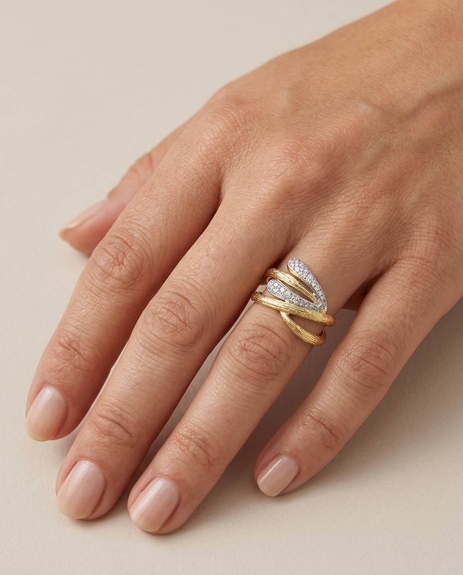 14KT Two Tone Gold Diamond Ring view 2