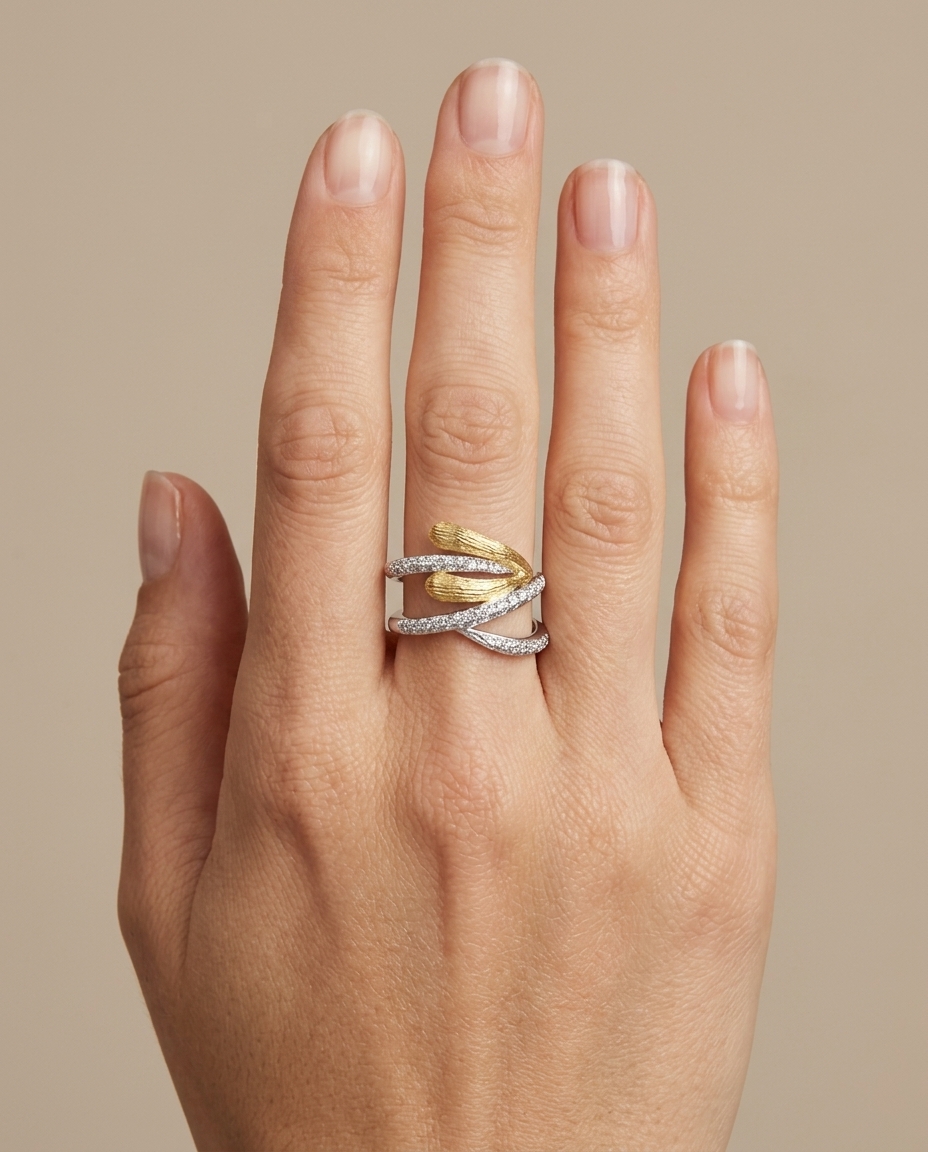 14KT Two Tone Gold Diamond Ring on model