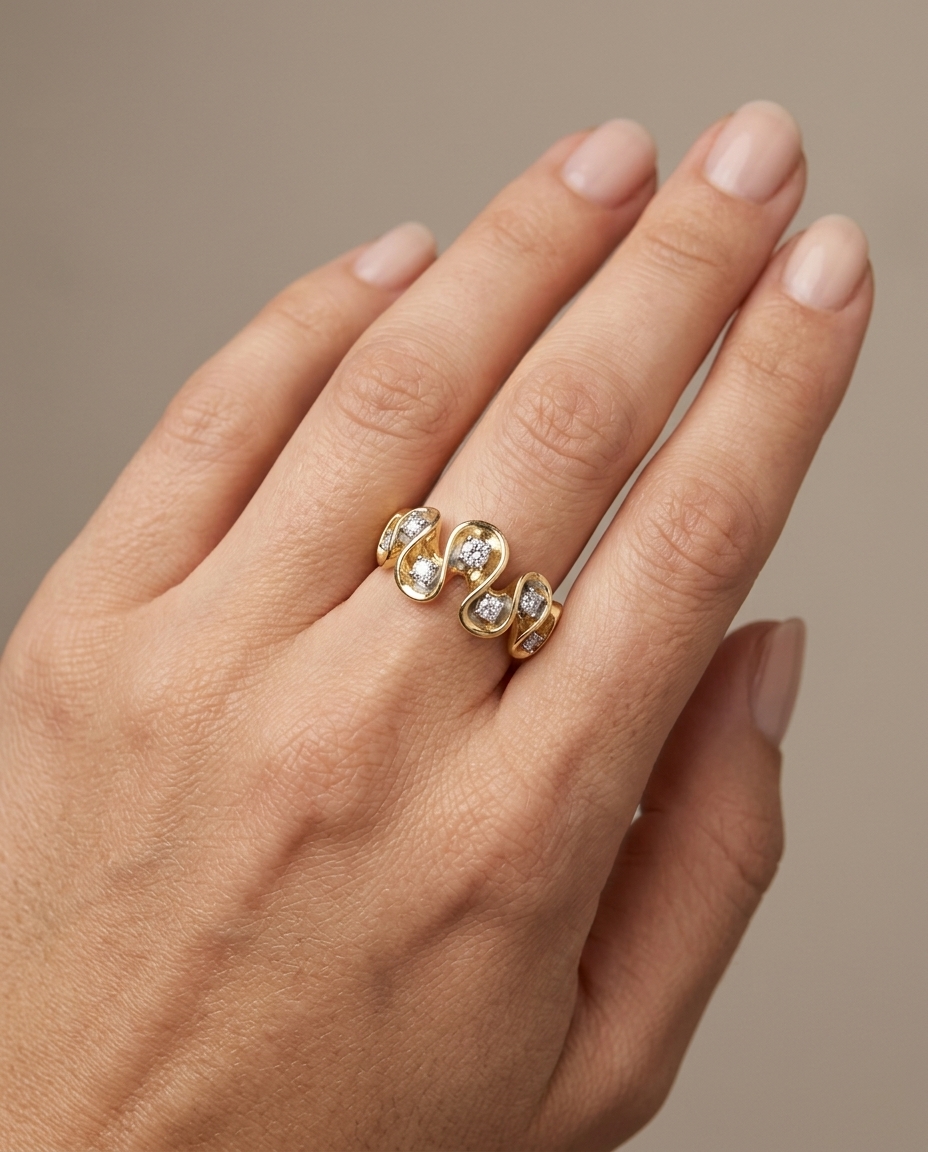 14KT Gold Diamond Ring on model