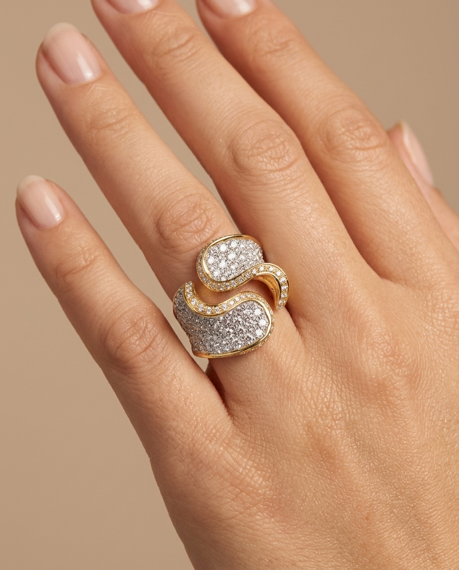 14KT Gold Diamond Ring on model