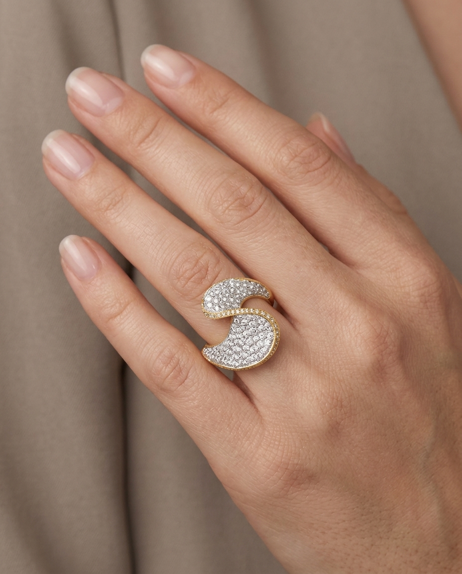 14KT Gold Diamond Ring on model