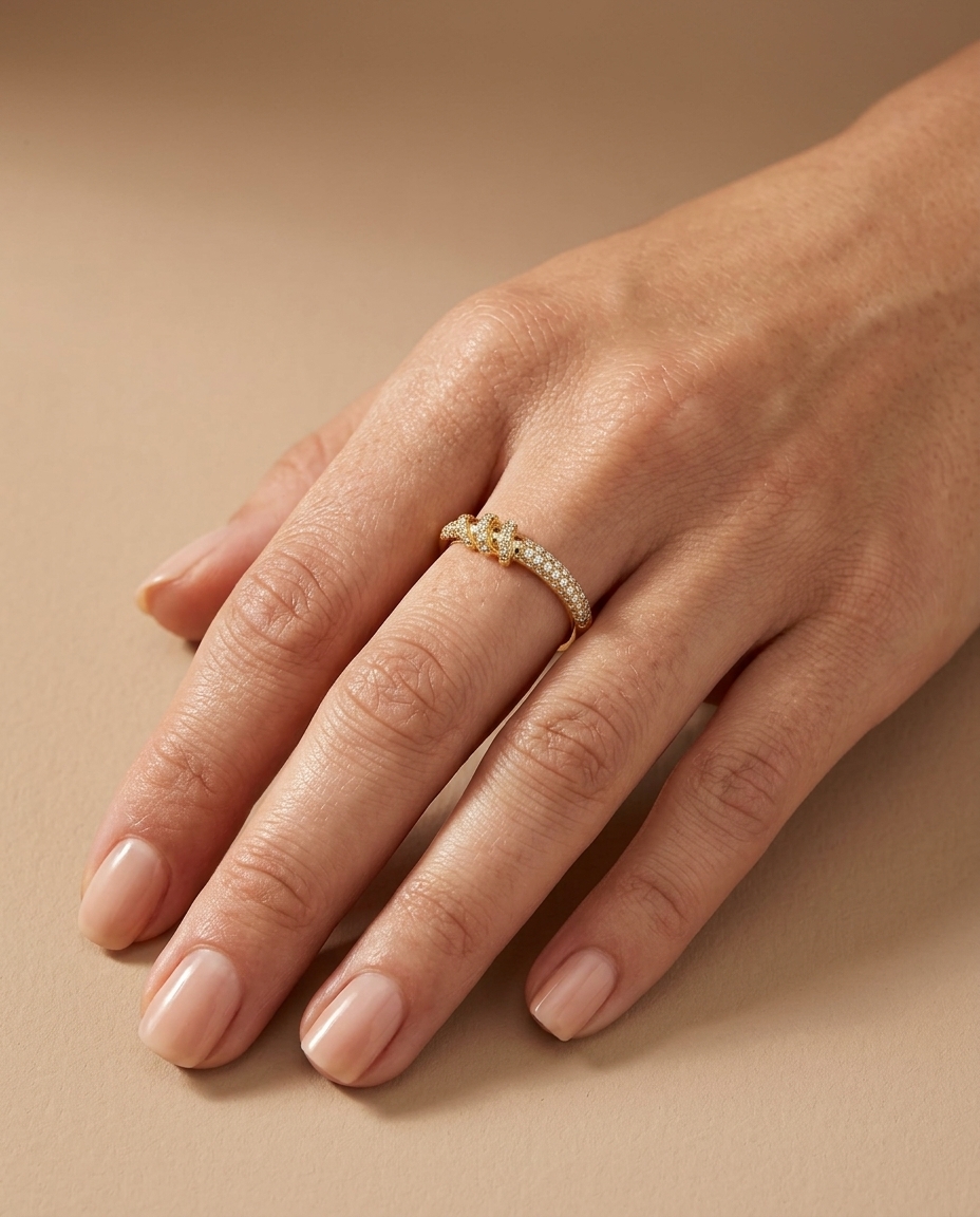 14KT Yellow Gold Diamond Ring on model