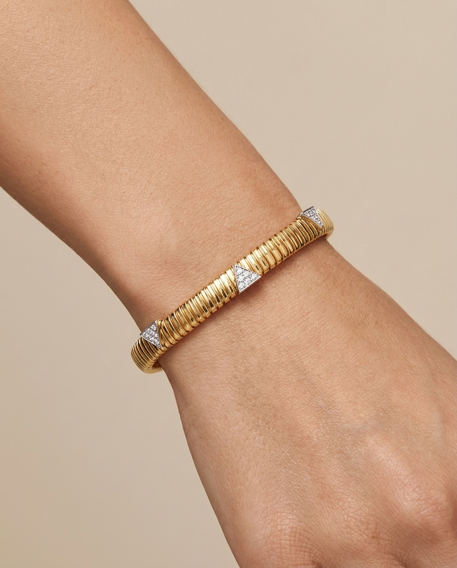 14KT Yellow Gold and Diamonds Tubogas Bracelet view 2