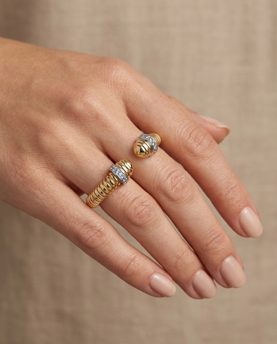 14KT Yellow Gold and Diamonds Tubogas Ring view 2