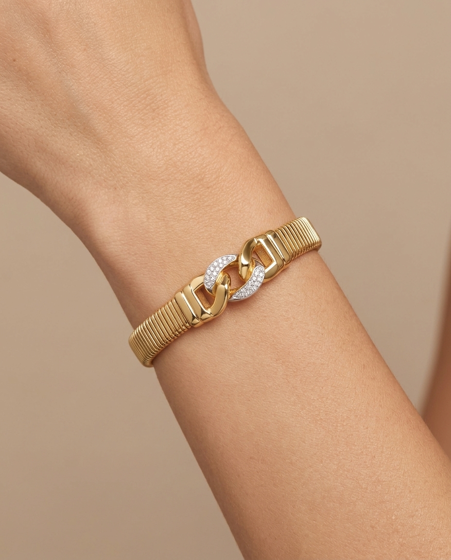 14KT Yellow Gold and Diamonds Tubogas Bracelet on model