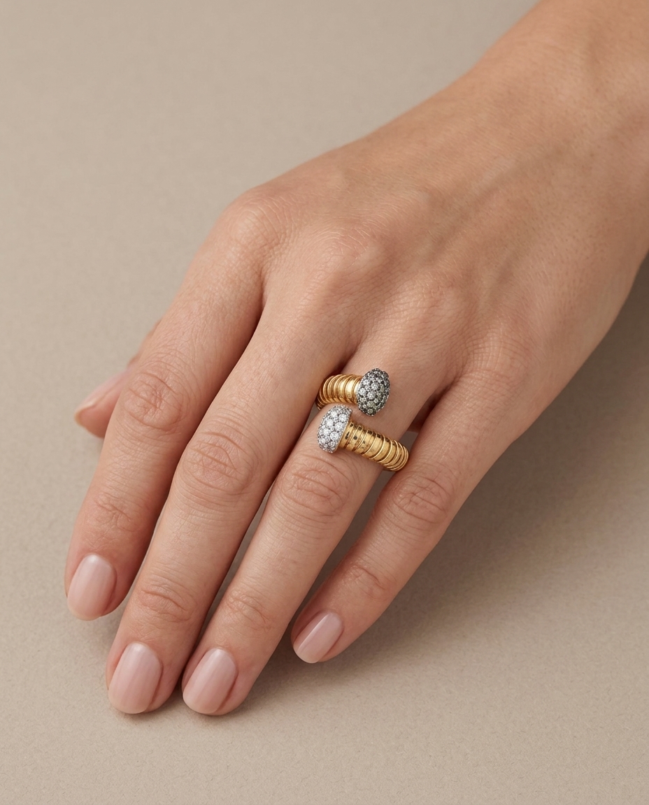14KT Yellow Gold Diamond Open Bypass Ring view 2