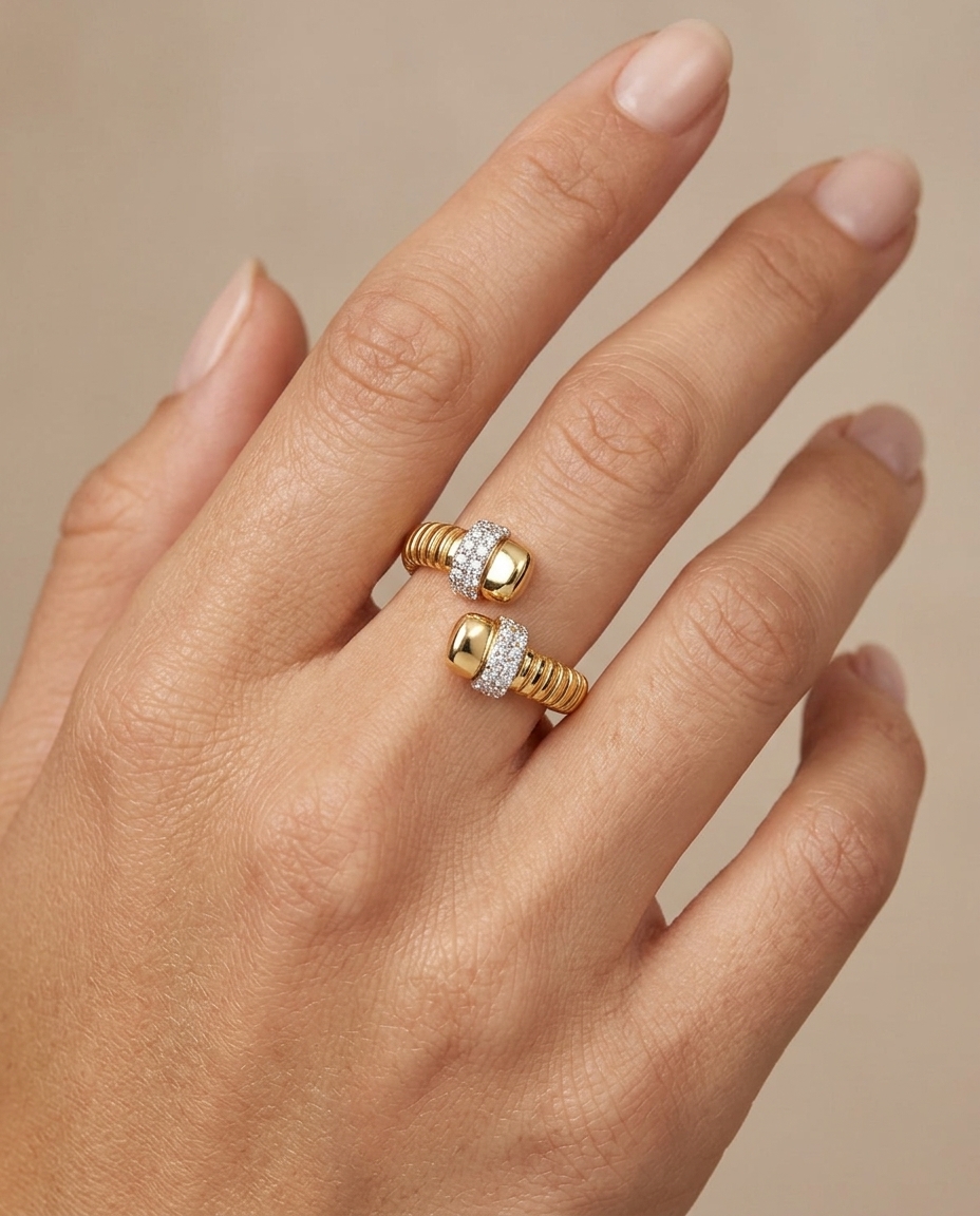 14KT Yellow Gold Diamond Open Bypass Ring view 2