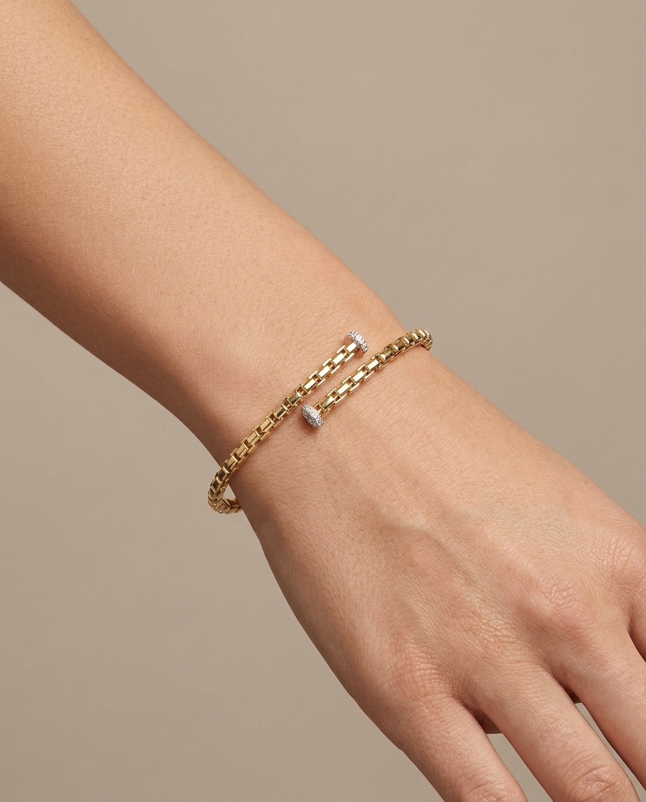 14KTYELLOW Gold Diamond Flexible Wrap Bangle view 2