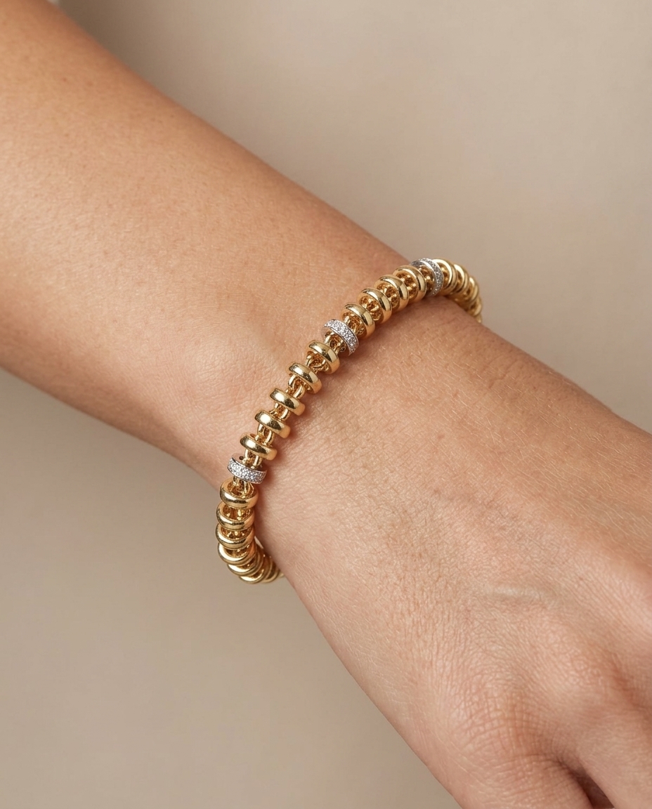 14KT Gold Rondelle Station Bracelet view 2