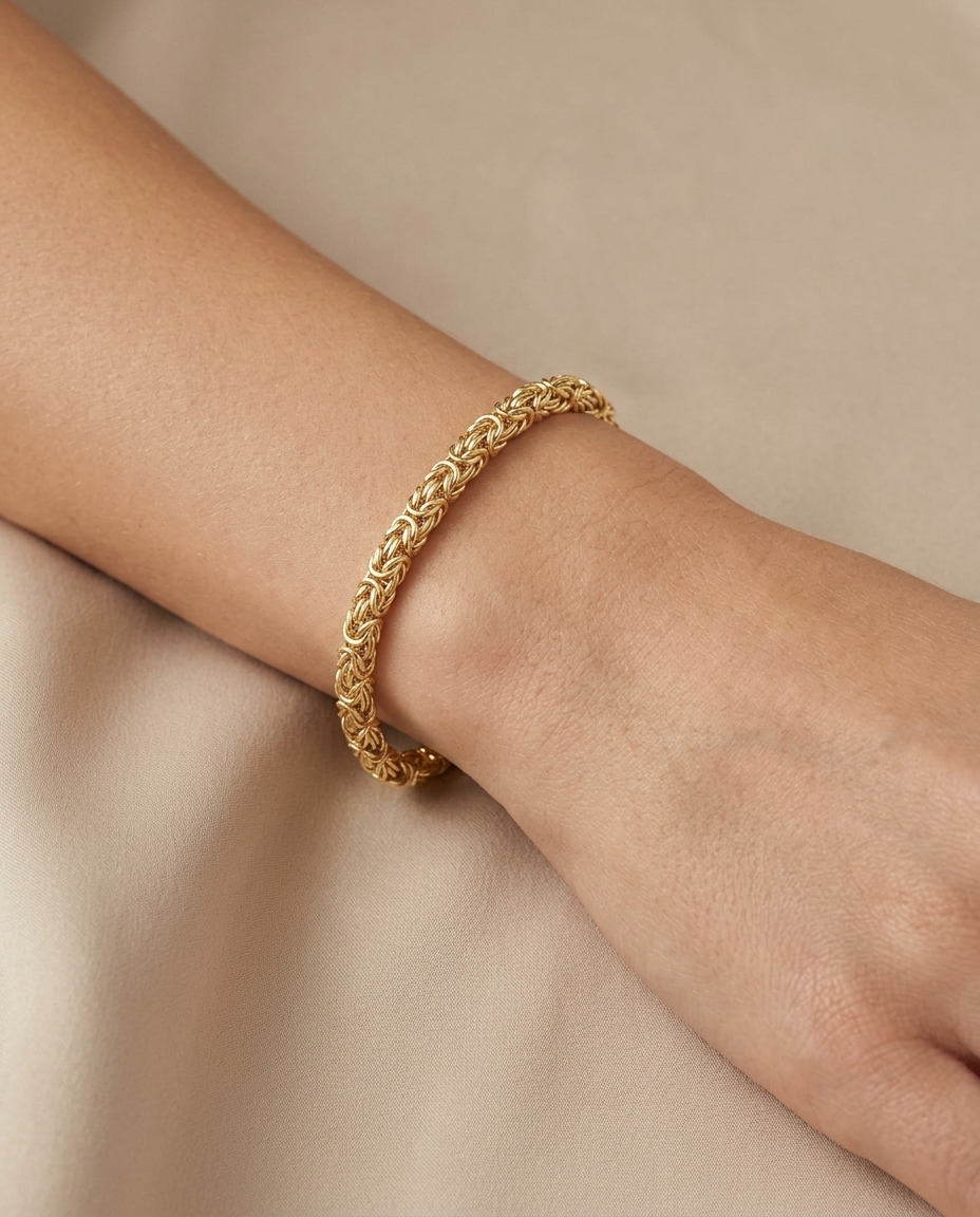 14KT Yellow Gold Byzantine Bracelet on model