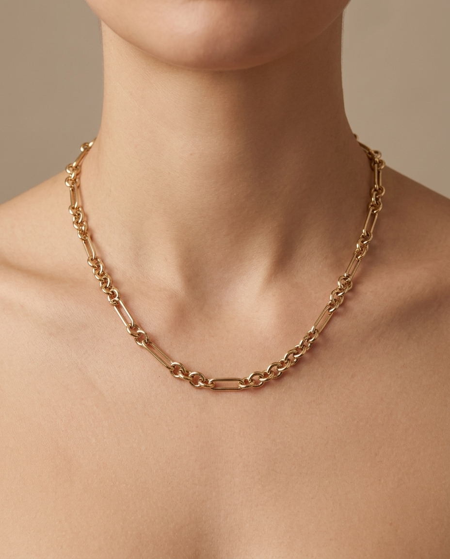 14KT Yellow Gold Paperclip Necklace on model