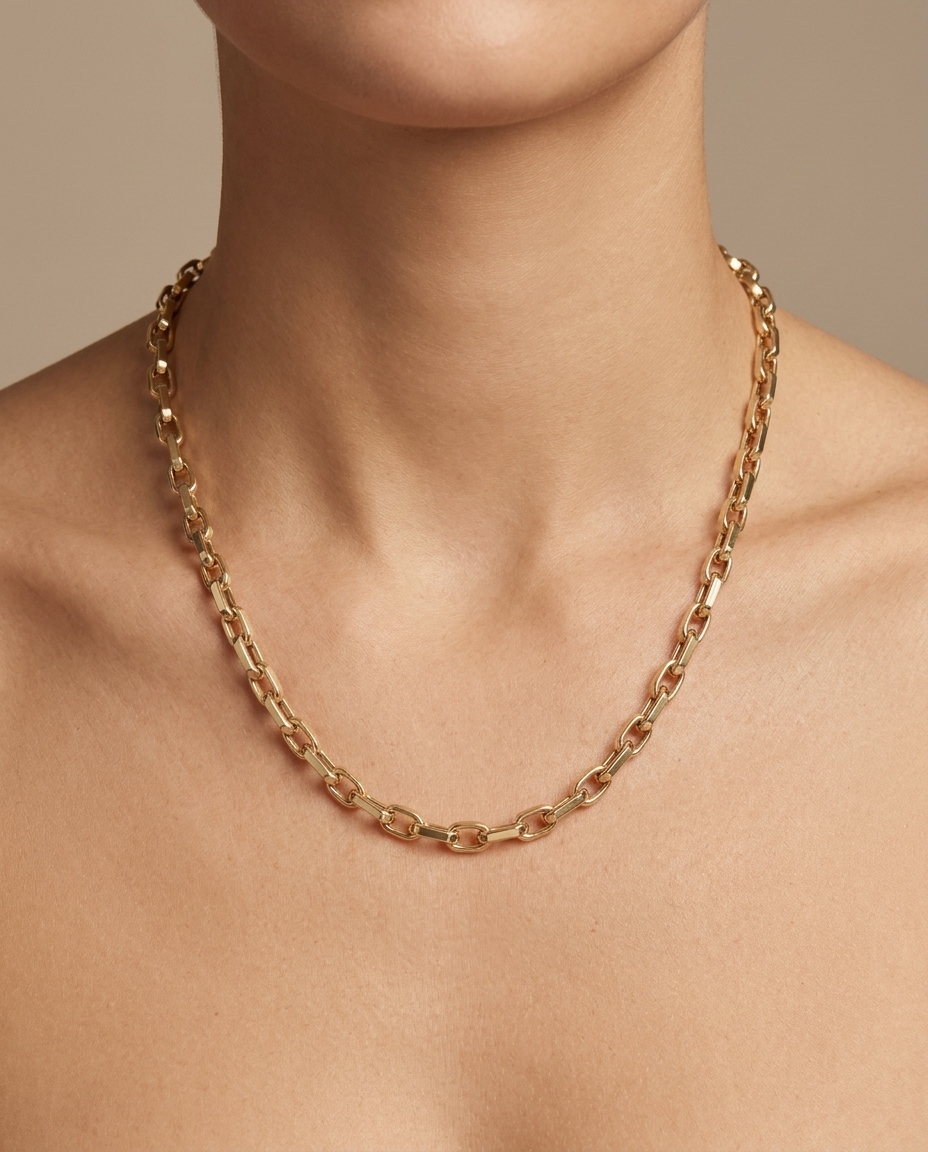 14KT Yellow Gold Paperclip Necklace view 2