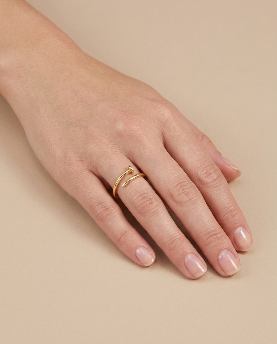 14KT Yellow Gold Nail Ring on model