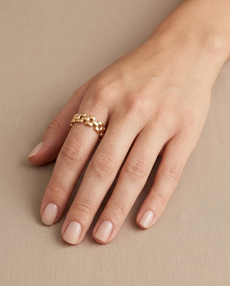 14KT Gold Band Ring on model