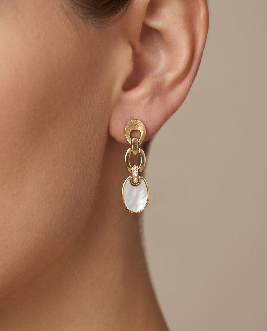 14KT Yellow Gold Mother of Pearl and Diamonds Earring view 2