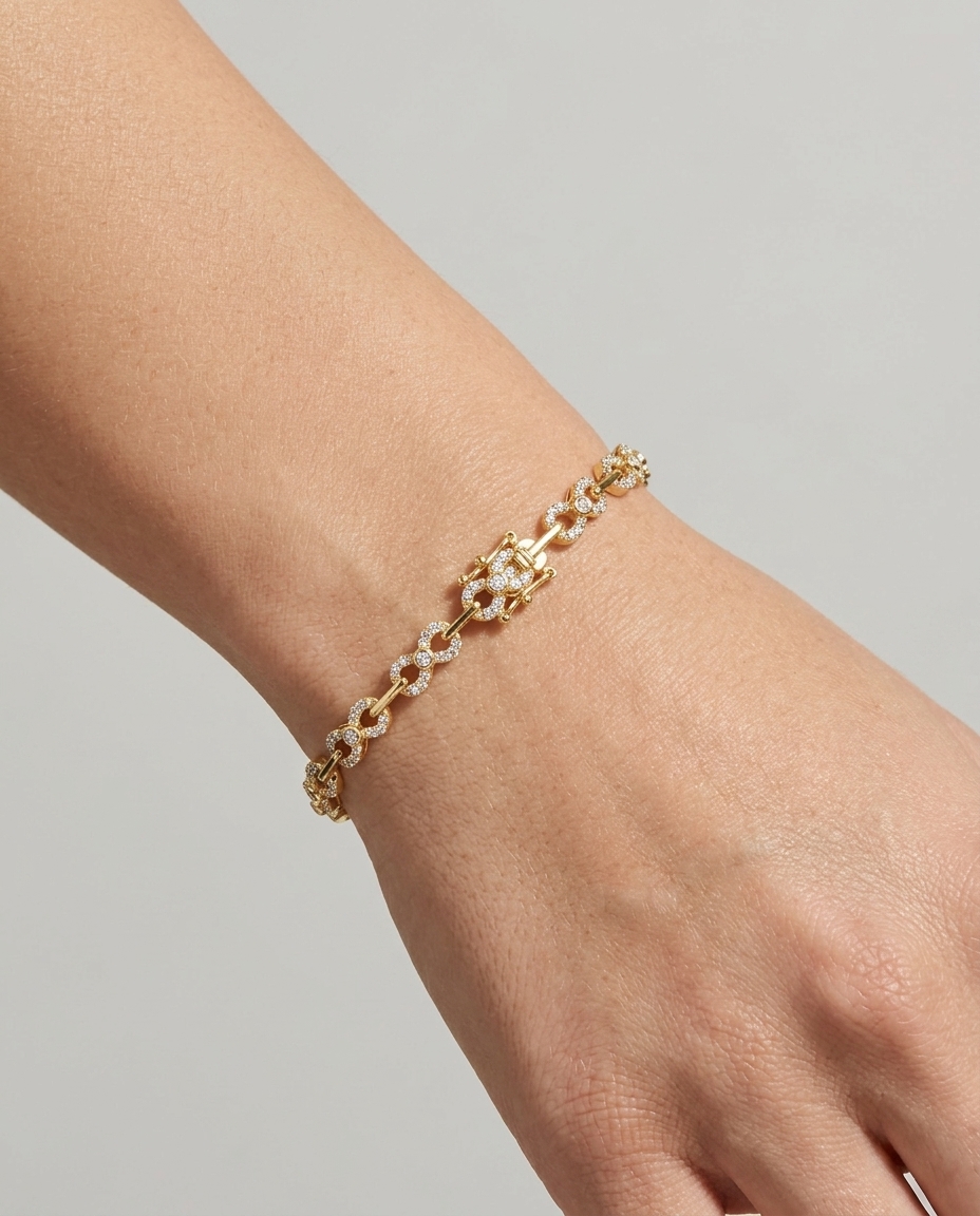 14KT Yellow Gold Infinity Diamonds Braclet 7" on model