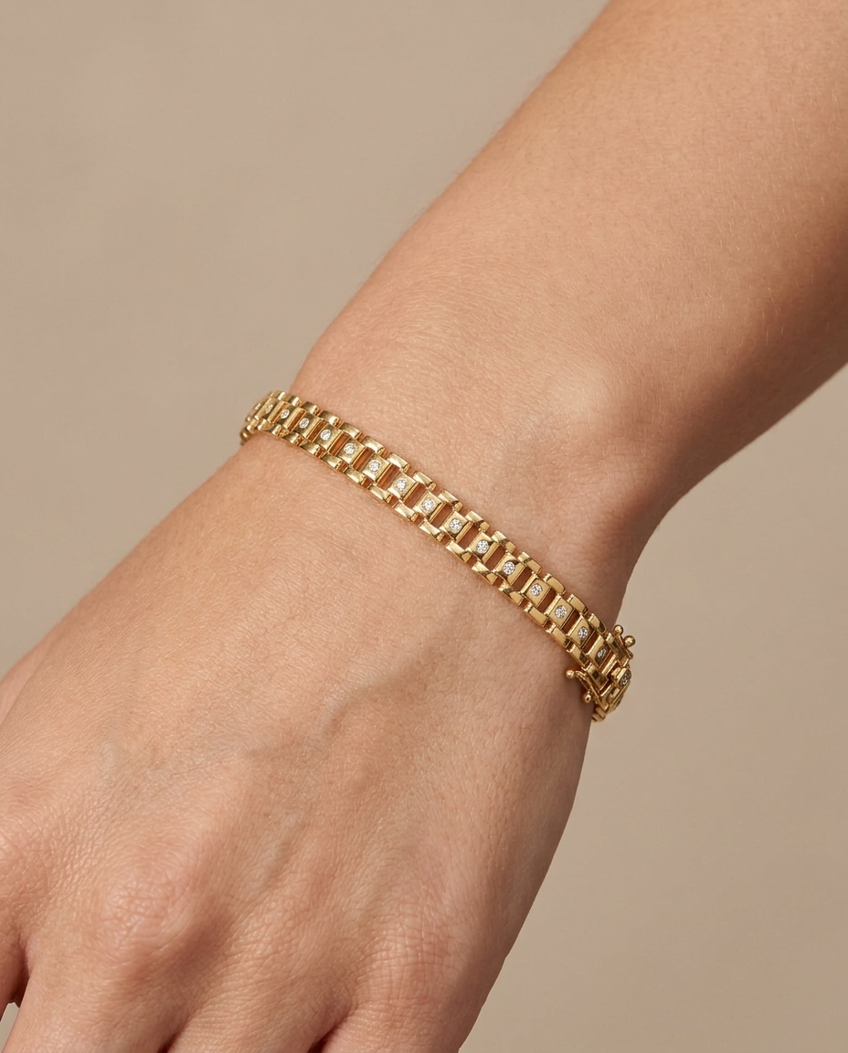 14KT Yellow Gold Diamond Bracelet on model