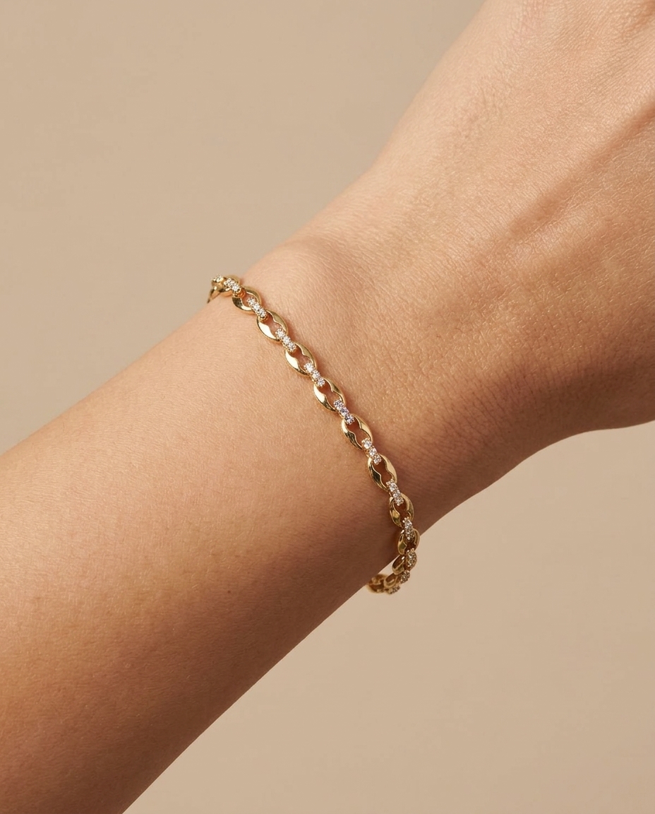 14KT Gold Link Diamonds Chain Bracelet view 2