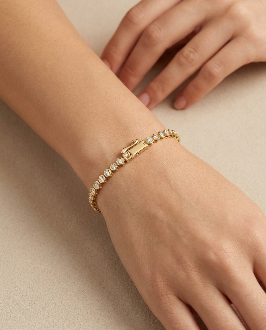 14KT Yellow Gold Diamond Bracelet on model