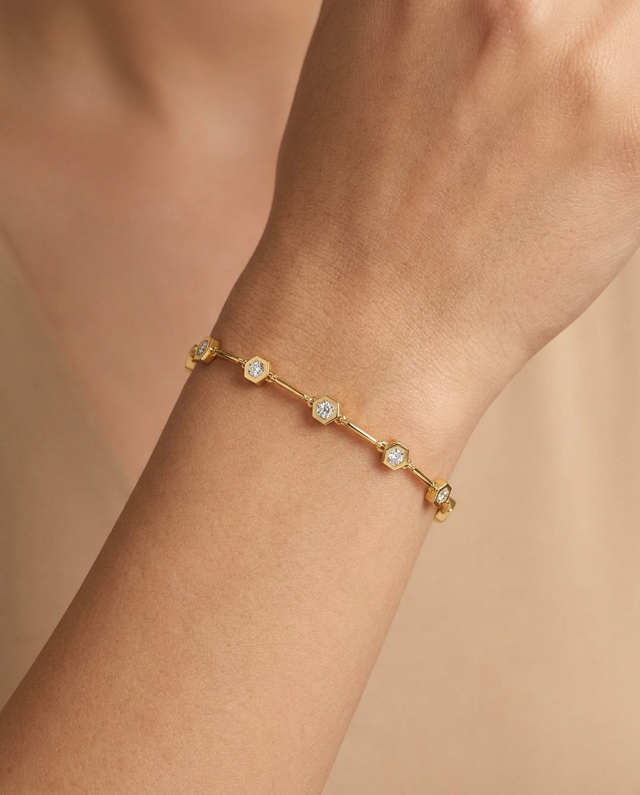 14KT Yellow Gold Diamond Bracelet view 2