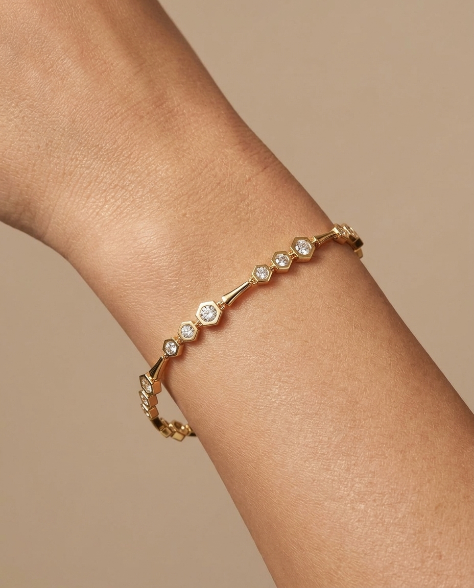 14KT Yellow Gold Diamond Bracelet view 2