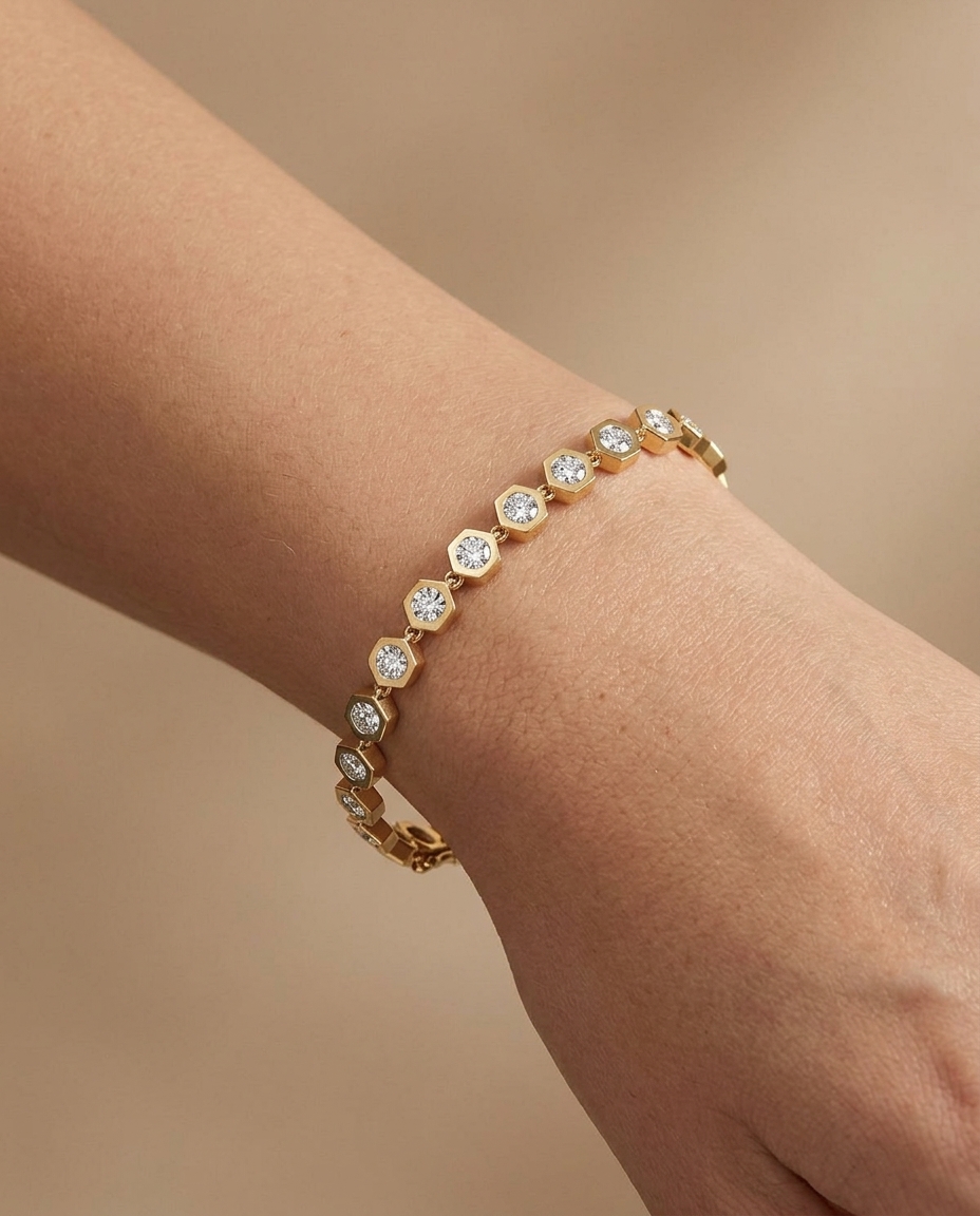 14KT Yellow Gold Diamond Bracelet view 2
