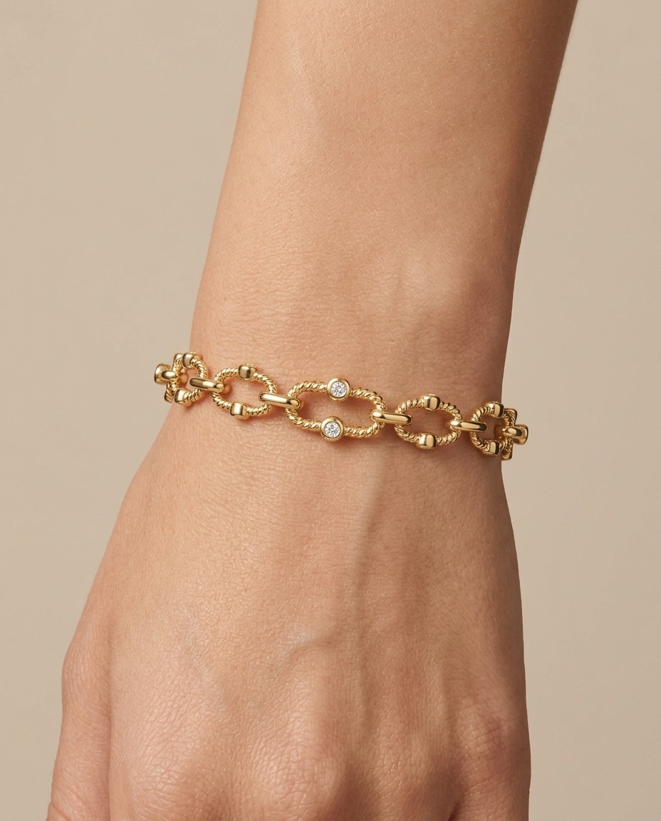 14KT Yellow Gold Diamond Bracelet view 2