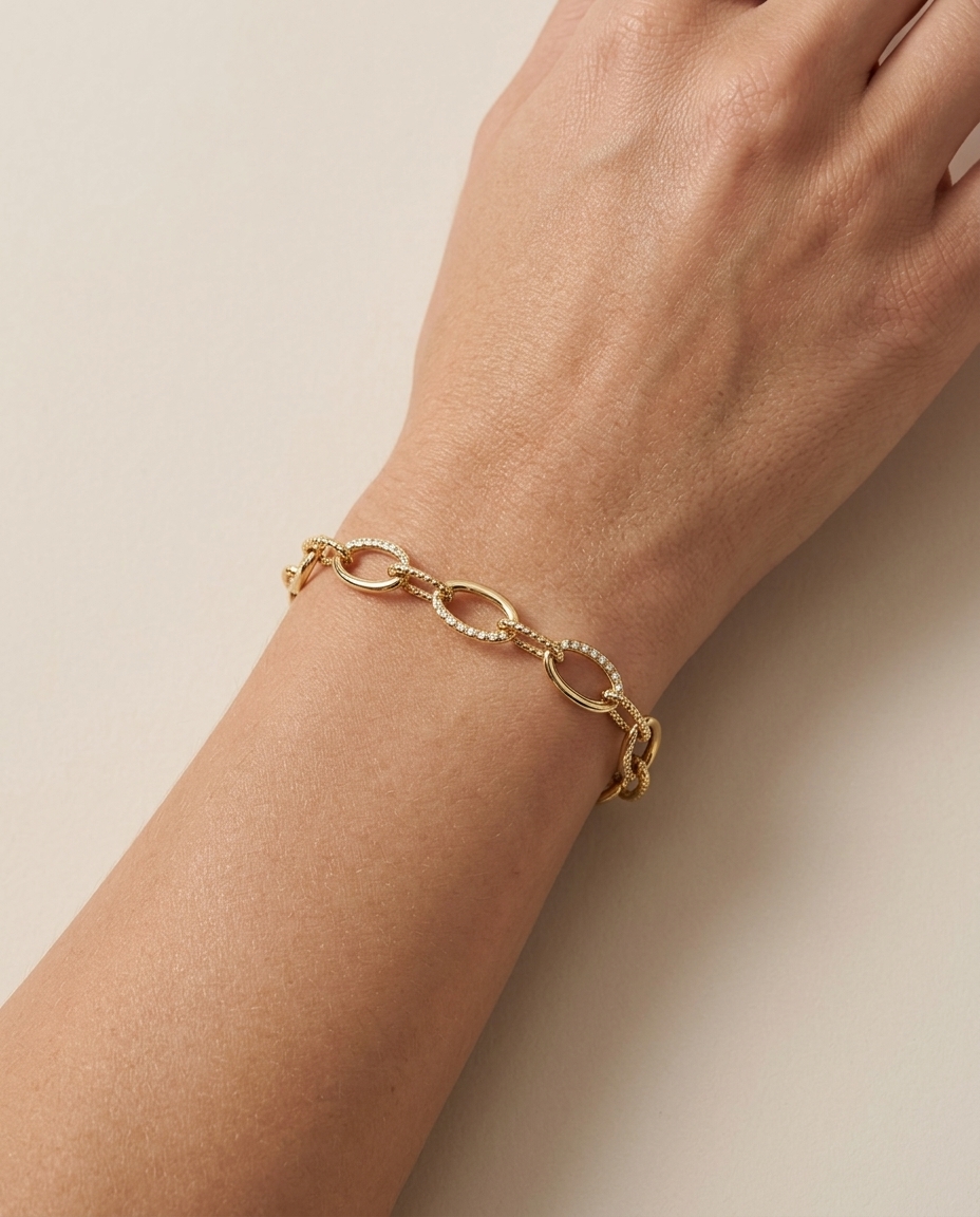 14KT Yellow Gold Diamond Bracelet on model