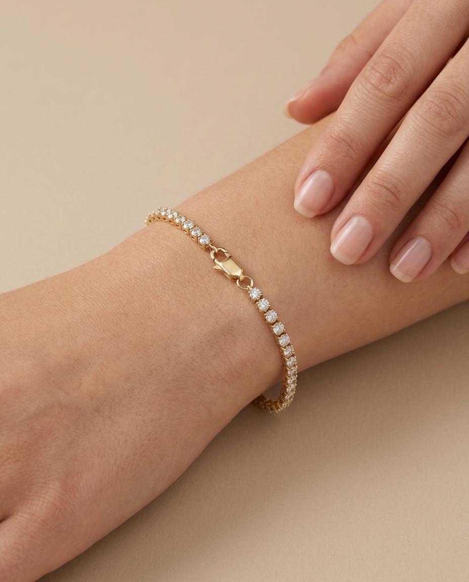 14KT Gold Diamond Tennis Bracelet (1.5 MM) view 2
