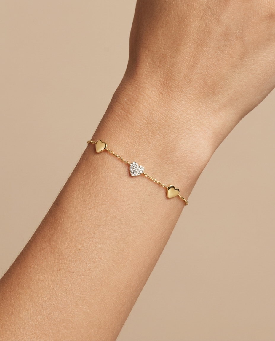 14KT Yellow Gold Diamond Heart Bracelet view 2