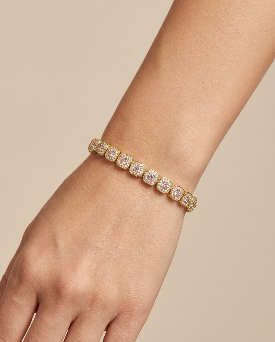 14KT Gold Pink Sapphire and Diamonds Tennis Bracelet on model