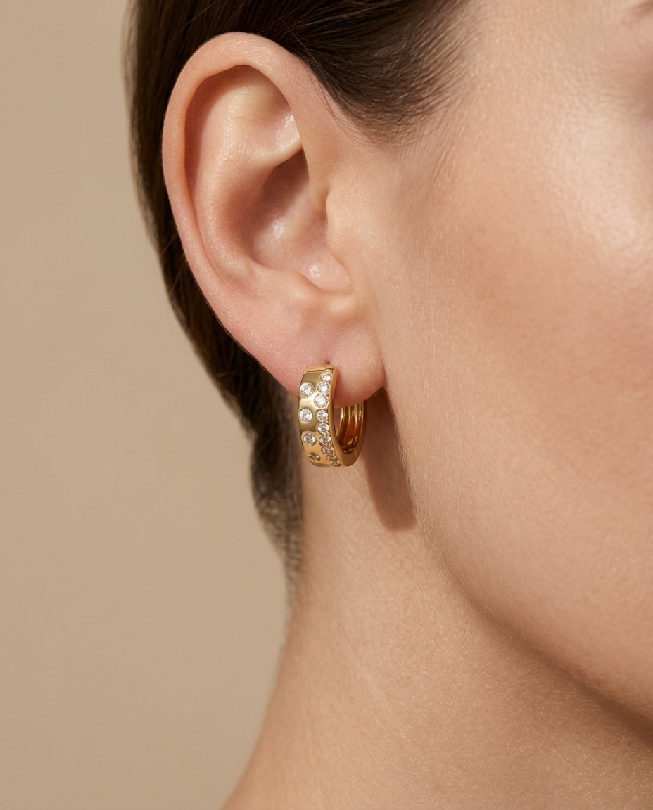 14KT Yellow Gold Diamond Earring view 2