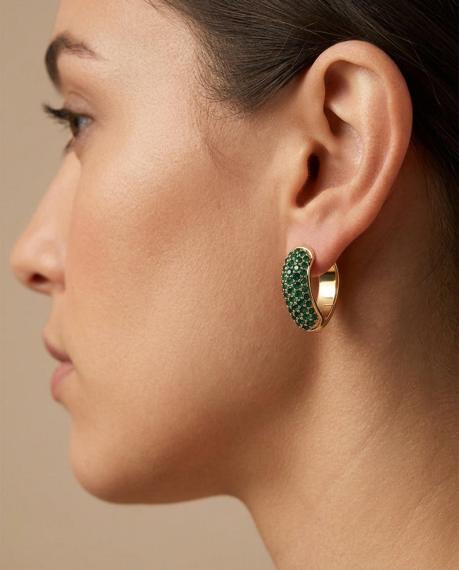 14KT Yellow Gold Pink Sapphire Earring on model