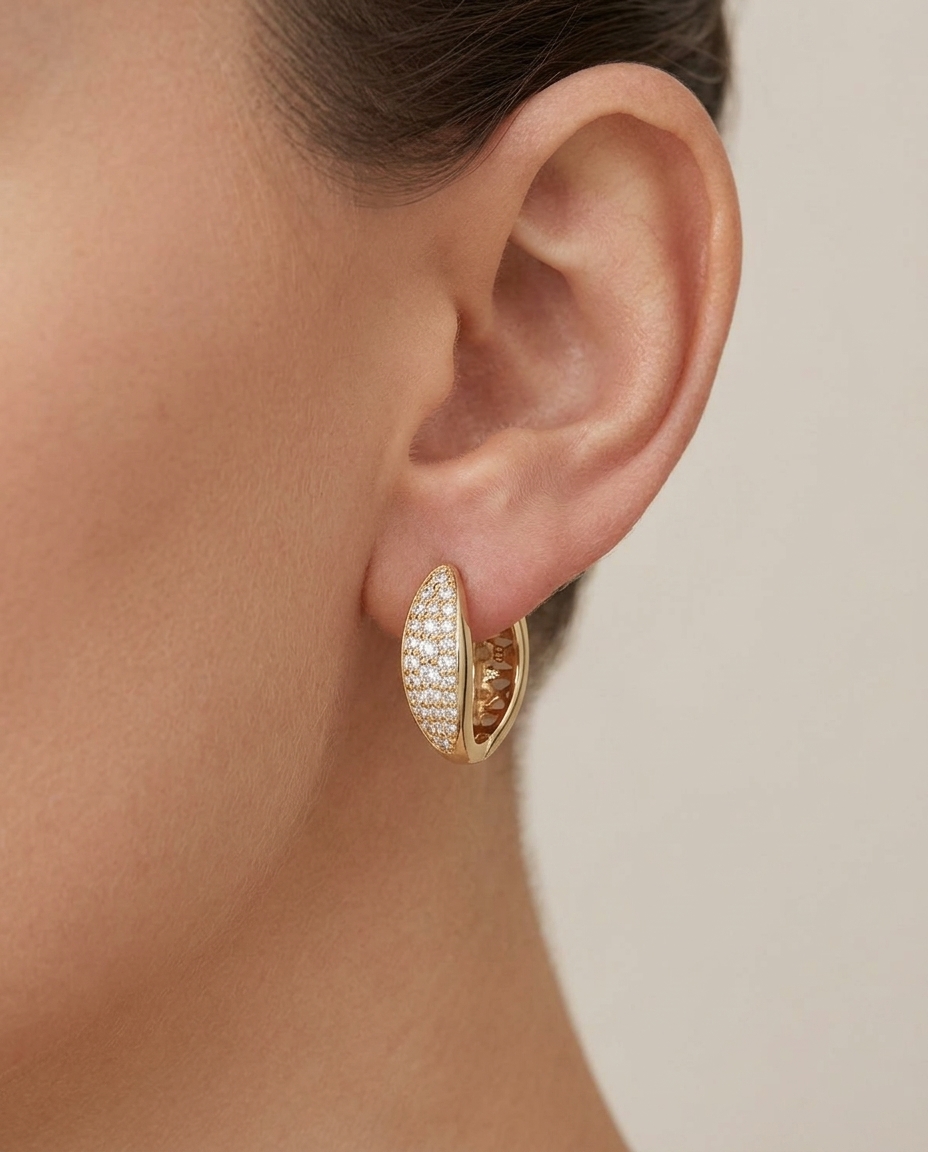 14KT Yellow Gold Diamond Earring on model
