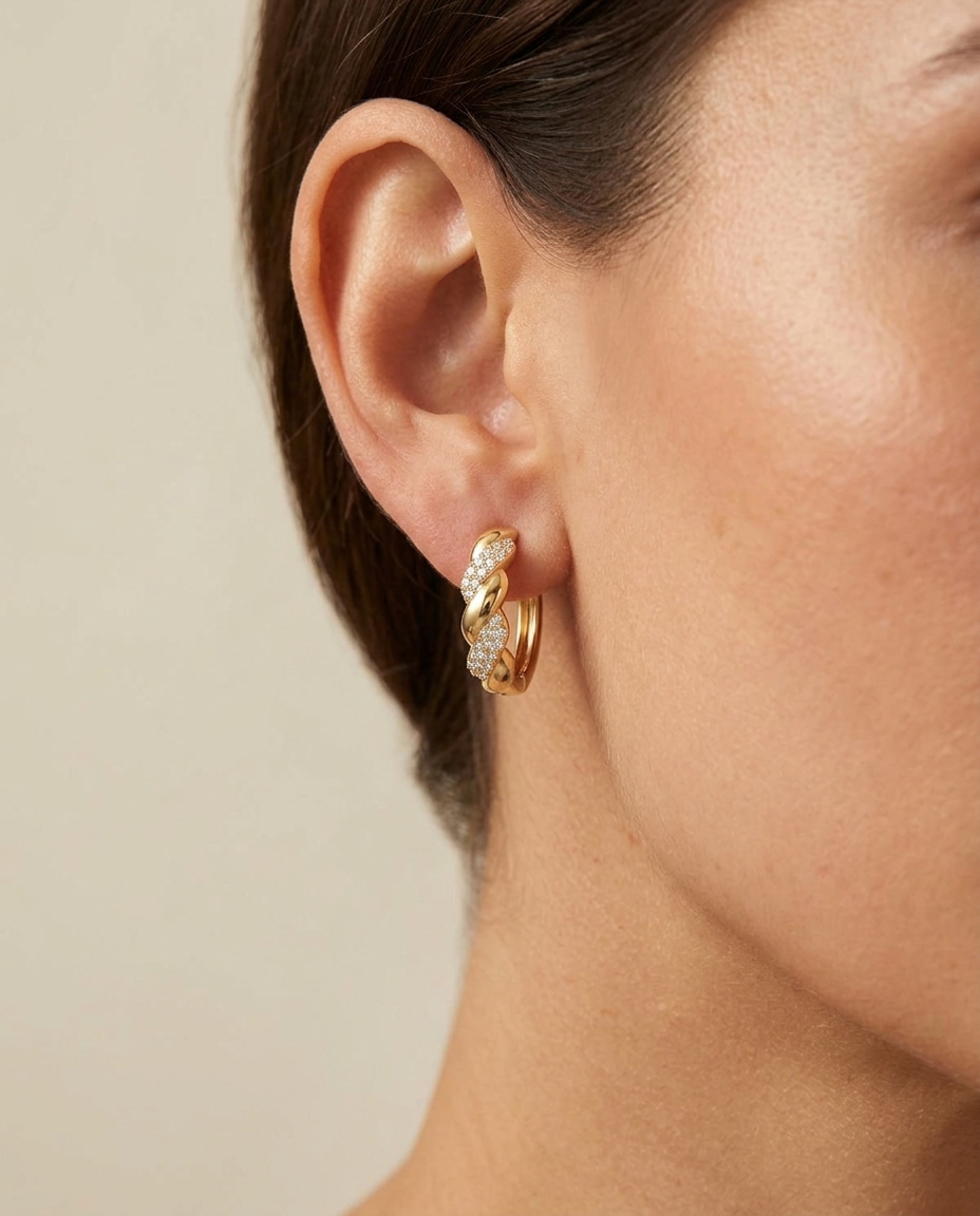 14KT Yellow Gold Diamond Earring on model