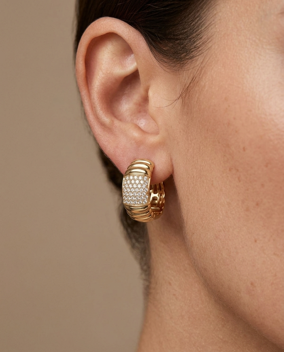 14KT Yellow Gold Diamond Earring on model